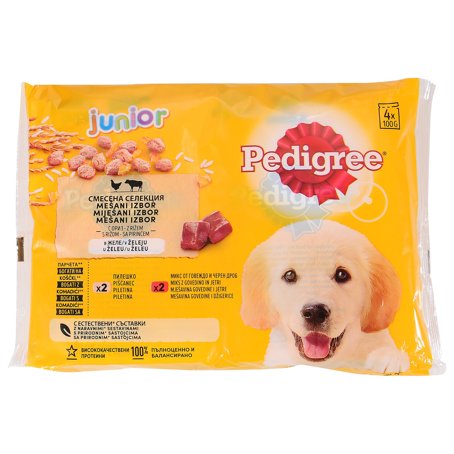 PEDIGREE JUNIOR MIJEŠANI IZBOR S RIŽOM U ŽELEU (4x100gr) 400gr